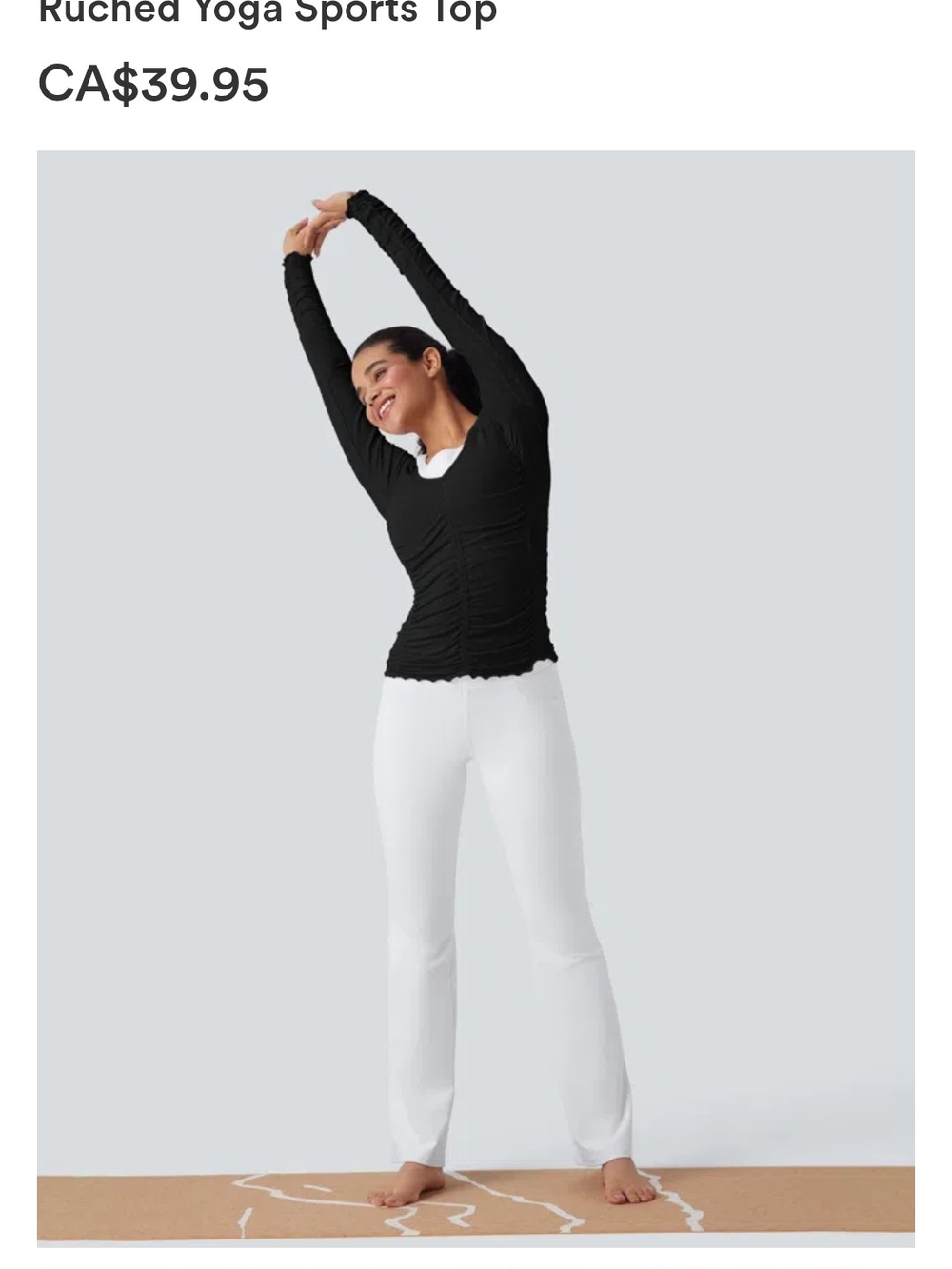 HALARA Black Ruched Long-Sleeve Yoga Top